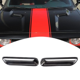 PDKLIN - Cubierta de ventilación para campana Challenger, bisel de fibra de carbono, compatible con Dodge Challenger 2009, 2010, 2011, 2012, 2013, 2014, accesorios exteriores de fibra de carbono, 2