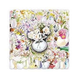 50PCS Vase Stickers for Luggage,Water Bottle,Bike, Laptop,Scrapbook,Motorcycle,Cars,Computer,Guitar,Suitcase,Cute Flower Waterproof Decal,Adults Girls Sticker,Retro Trendy Aesthetic Graffiti Decals