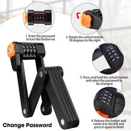 mizikuu Folding Bicycle Lock Combination Lock Made of Hardened Steel with 4 Digit Code Robust Foldable Bicycle Lock Suitable as Electric Bicycle Lock Mountain Bike Lock