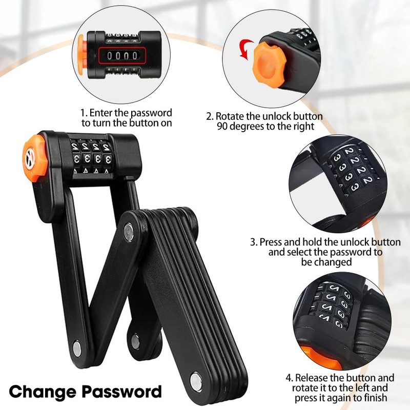 mizikuu Folding Bicycle Lock Combination Lock Made of Hardened Steel
