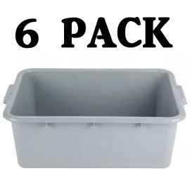 Unbranded//Generic 6 PACK 20" x 15" x 7" Gray Storage Plastic Dishwasher Restaurant Food Bus Tub