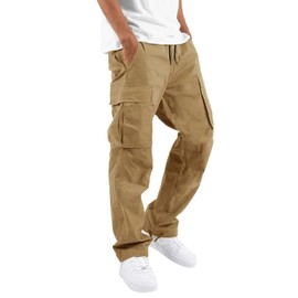 THWEI Mens Cargo Pants Casual Joggers Athletic Pants Cotton Loose Straight Sweatpants Khaki M