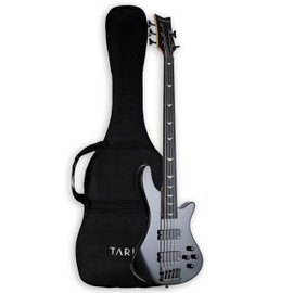 TARIO 4 String Black Fretless Electric Bass, Bolt-on Maple Neck, Poplar Body