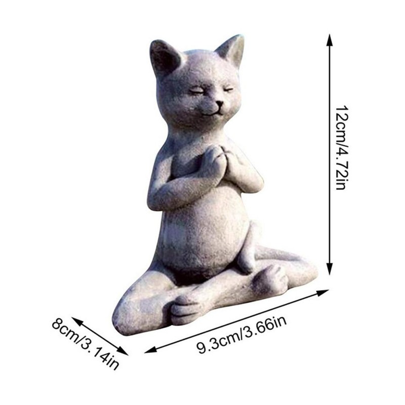Buddha Cat Statue Zen Prayer Pose Home Memorial Decor Meditation