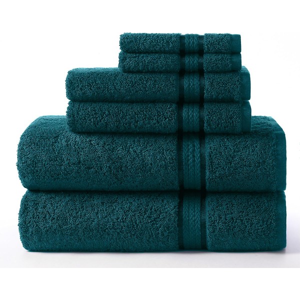 COTTON CRAFT Ultra Soft 6 Piece Towel Set - 2 Oversized Large Bath Towels,2 Hand Towels,2 Washcloths - Absorbent Quick Dry Everyday Luxury Hotel Bathroom Spa Gym Shower Pool Travel -100% Cotton - Teal