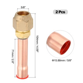 sourcing map 5/8" SAE 45 Degree Brass Pipe Fitting, 2 Pcs Flare Connector Male Thread Adapter with Brass Nut and Copper Tube for Air Conditioner HVAC Refrigeration