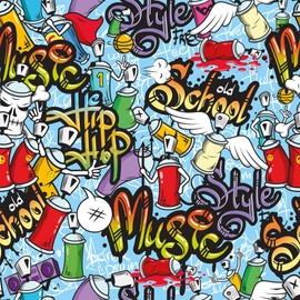 Walls By Me Peel and Stick Green and Yellow Graffiti Children Removable Wallpaper 3481-2ft x 4ft (61x122cm)