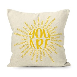 YUESHARE You Are Powerful Clever Strong Worthy Kind Inspirational Quotes Linen Throw Pillow Cover, Motivational Gifts for Home Room Bed Sofa Decorations Decor (18 x 18 Inch)