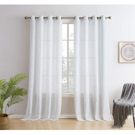 HLC.ME Madison Faux Linen Textured Semi Sheer Privacy Sun Light Filtering Transparent Window Grommet Short Thick Curtains Drapery Panels for Bedroom & Office, 2 Panels (54 W x 72 L, White)