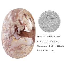 Rockcloud Irregular Polished Cherry Blossom Agate Worry Stone, Pocket Palm Stones Reiki Crystal Energy Stone for Home Office Decor, 1.96-3.14 Inches