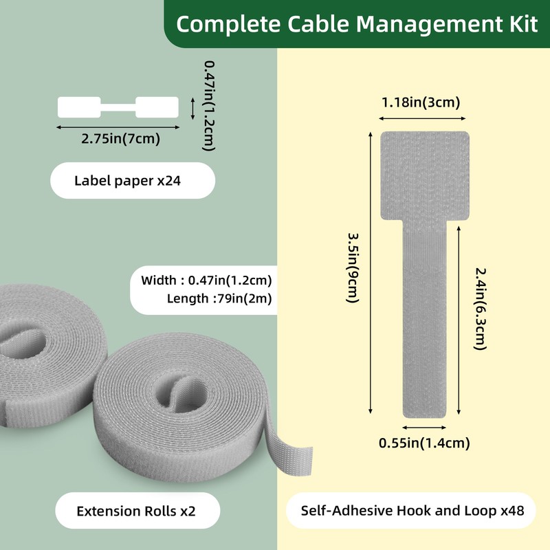 48 Pcs Self Adhesive Reusable Hook and Loop Cable Ties
