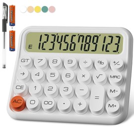 DECKLIT Battery Desk Calculator - 12 Digit Extra Large 5-Inch LCD Display, Big Buttons, 15 Tilt Screen (White)