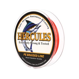 Hercules Super Cast 300M 328 Yards Braided Fishing Line 40 LB Test for Saltwater Freshwater PE Braid Fish Lines Superline 8 Strands - Red, 40LB (18.1KG), 0.32MM