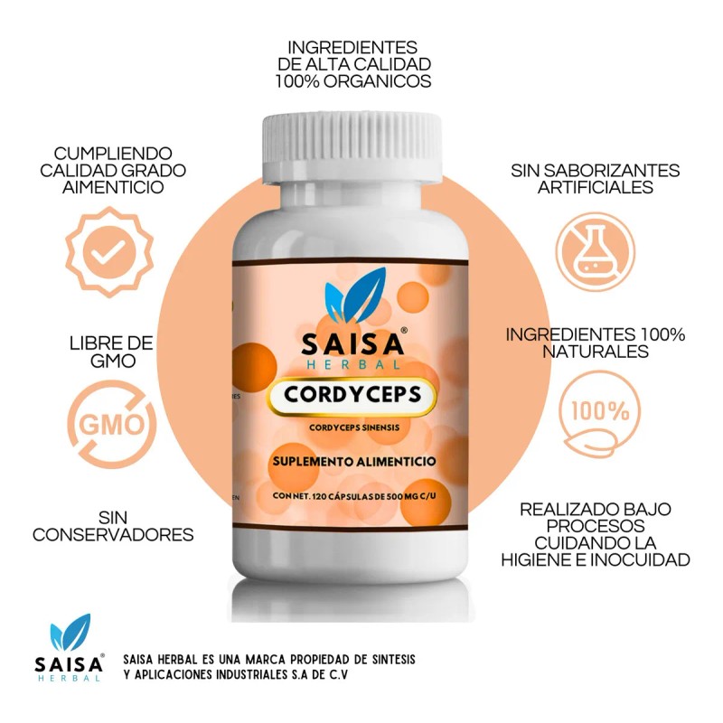 Cordyceps Adaptógeno Premium 100% Puro | 120 Cápsulas | Saisa