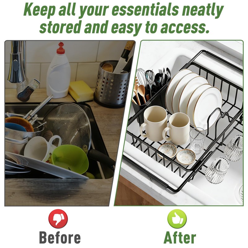 KUK Dish Drying Rack in Sink, Expandable Stainless Steel Over