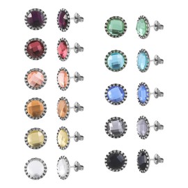 JUSTJANDM 11 Pairs Crystal Rhinestone Stud Earrings Gold Plated Stainless Steel Multicolor Dance Stud Earrings Set for Women (Silver 10mm)