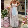 Women Boho Patchwork Maxi Dress Y2k Sleeveless Spaghetti Strap Backless