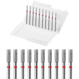 10pcs Diamond Cuticle Nail Drill Bits Set (2.5mm Flat Barrel Cuticle Bit, Fine-F)