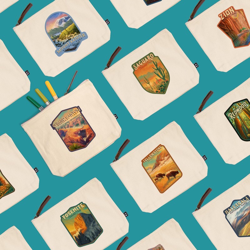 Lantern Press Marine Life, Geometric, 100% Cotton Zipper Pouch, Travel