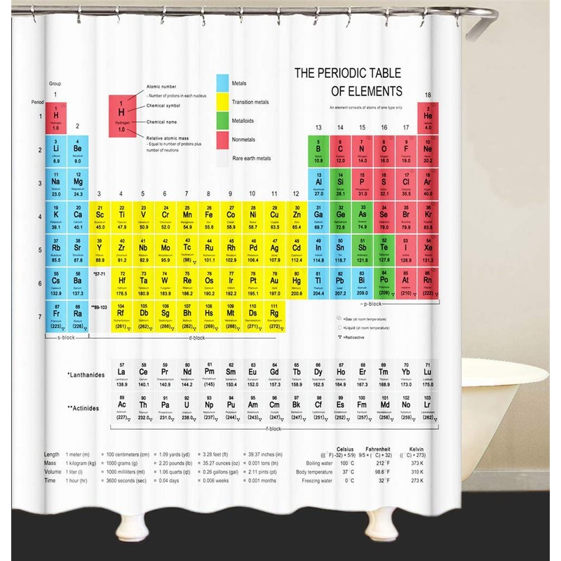 Enzege Waterproof Periodic Table Bath Curtain Anti-Mould Bathroom Shower Curtain