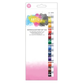 Artiste Watercolour Paint Set, Pack of 12, Multicoloured, 12ml, Ideal Art Supplies for Art Set, Adults and Kids, The Perfect Paint Set for Home, Combine with Paint Brush Set and Palette