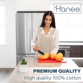 HANEE Cotton Aprons for Women and Men | Cross-Back Apron with Pockets, Oatmeal, One Size