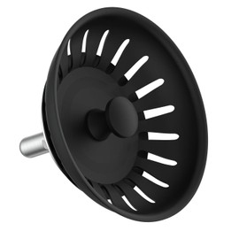 KANARY Stainless Steel Kitchen Sink Strainer Basket-Replacement for Standard Drains(3-1/8 inch)-Ball-lock Rubber Stopper (Single, Matte Black)