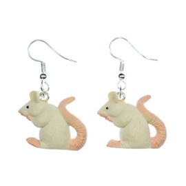 Miniblings Rat Earrings Rat Earrings Rat Mouse Rat Rubber White Handmade Fashion Jewellery I Earrings Silver Plated, Cotton