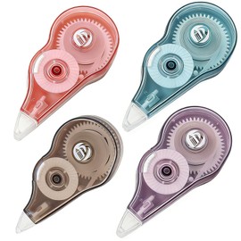 4 White Core Out Correction Tape with Dispenser, Fast, Clean, Tear Resistant, Easy to Use, 0.2" (5mm) Wide x 26.26' (8m) Long Each, for Office or School Supplies, Memo Taking, Journaling