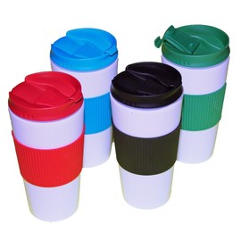 Reusable Travel Mug Hot Cold Non Slip Grip Screw Lid Flip Open Cap Prevents Leaks and Spills comes 4 in a Pack assorted colors
