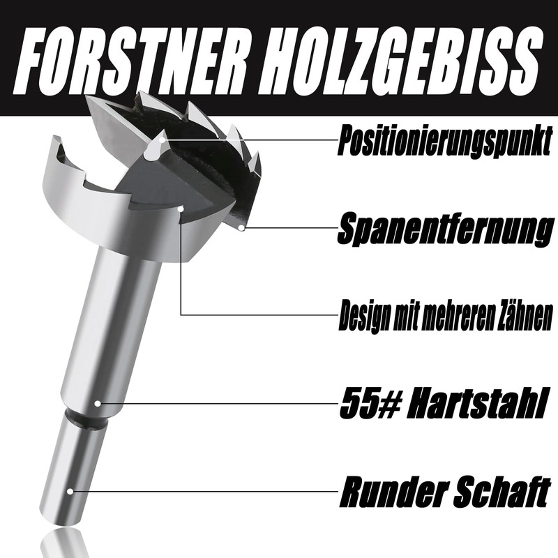 Vearter 5 Piece Forstner Drill Bit Set, 15/20/25/30/35 mm Hole