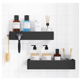 Kitsure Shower Caddy - 2 Pack Adhesive Organizer Large Black Set