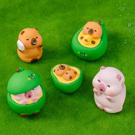 Mini Resin Capybara 2'' / 5cm Tiny 5P Animals Figures Miniature Little Small Capybara Figurines Bulk for Micro Fairy Garden Landscape Accessories Hide Crafts Decor