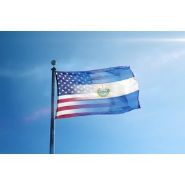 3x5 ft Salvadoran American Hybrid Flag: 100% Polyester Banner, Brass Grommets & Strong Canvas Header, For Use Outdoor or Indoor