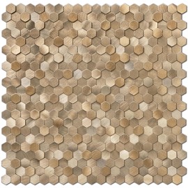 STICKGOO Peel and Stick Backsplash Tiles, Stick on Mosaic Self Adhesive Tiles, 3D Hexagon Backsplash for Kitchen Bathroom Fireplace Vanity (8PCS, Copper)