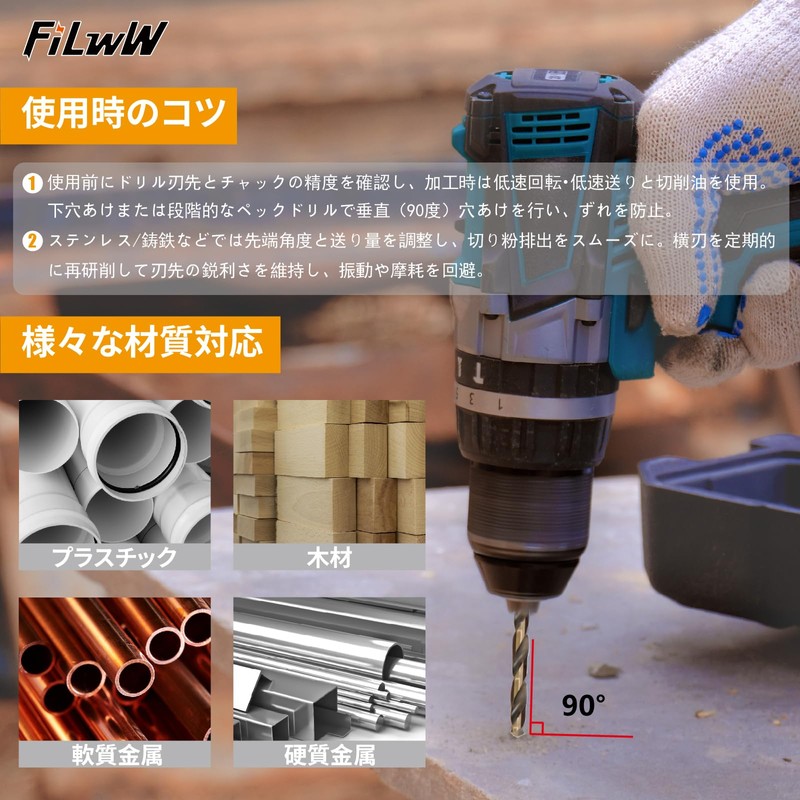 FiLwW Hexagonal Shaft Ironwork Drill 4-piece Set, 0.12 inch (3.0