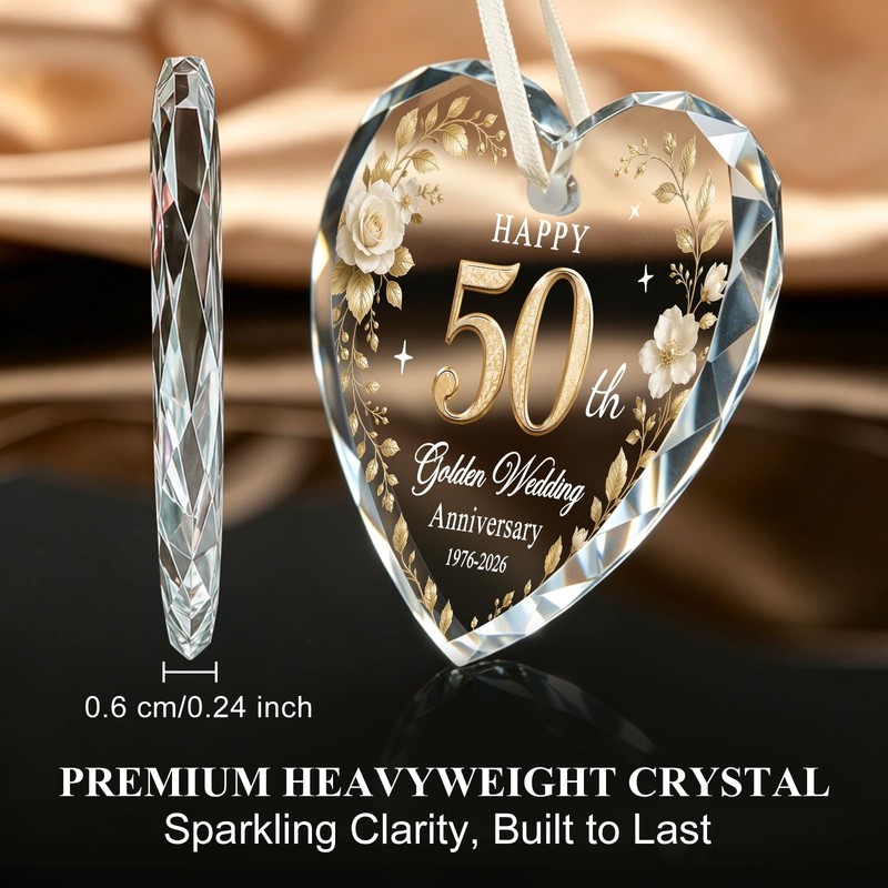 50th Anniversary Ornament - Heart Glass Wedding Gifts for Couple