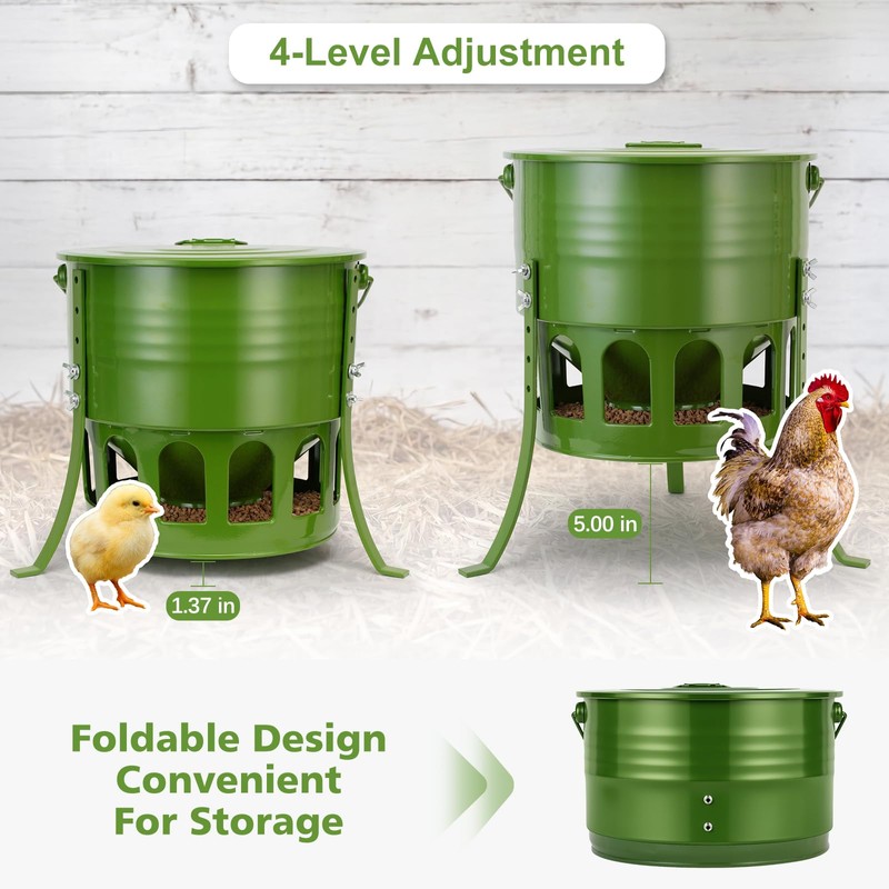 Tgeyd Metal Bucket Chicken Feeder, 20LB Large Capacity Poultry Feeder