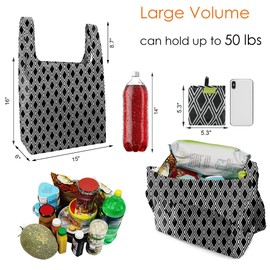 BeeGreen Black and White Rhombus Reusable Grocery Bags Foldable 2 Pack Ripstop, Geometric Reusable Shopping Bags X-Large 50LBS Heavy Duty Polyester, Machine Washable Reusable Bags for Groceries