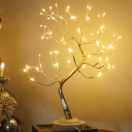 FUCHSUN 108 LED Tabletop Bonsai Tree Light Warm White Fairy Lamp ​with Timer 8 Modes Battery/USB Powered for Living Room Bedroom Home Christmas Decoration (Silver Branches)