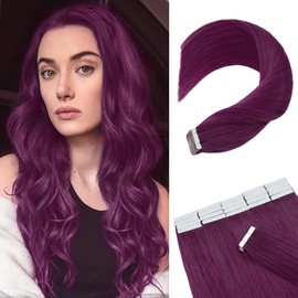 Rich Choices Tape in Hair Extensions Human Hair Purple Tape Hair Extensions Real Remy Human Hair 16 inch Invisible Tape in Extensions Straight 20pcs 50g