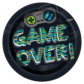 Unique 25215EU Eco-Friendly Paper Plates-23 cm-Gamer Birthday Party-8 Count (Pack of 1), Multicolour