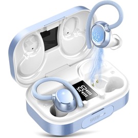 Bluetooth Kopfhörer Sport, in Ear Kopfhörer Kabellos Bluetooth 5.3 mit HD Mic, Herausragender Sound, 120 Std Spielzeit, IP7 Wasserdicht Ohrhörer mit Ohrhaken,Blue