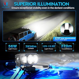 MICTUNING 4 Inch 56W LED Pods, RGB 7-Color Gradient Mode Spot Light, IP68 Waterproof, Square Cube Offroad Driving Light for for ATV, SUV, Truck, Marine & Outdoor Lighting 2Pcs