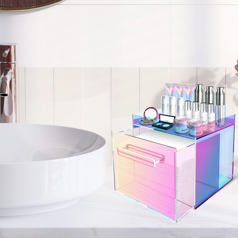 GRETJOB Rainbow Disposable Facial Towel Storage Box, Clear Acrylic Makeup