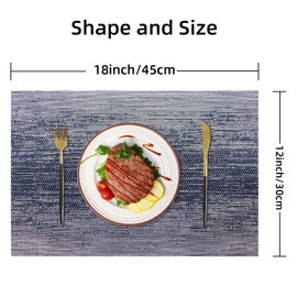 Lumaca Washable Placemats, Set of 6 Place Mats Made of 70% PVC and 30% Polyester, Easy to Clean, Non-Slip, Heat Resistant, for Kitchen Table and Restaurant, Blue