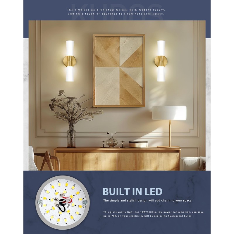 kudos Wall Sconces 16inches Gold Vanity Light Fixtures, Modern Sconces
