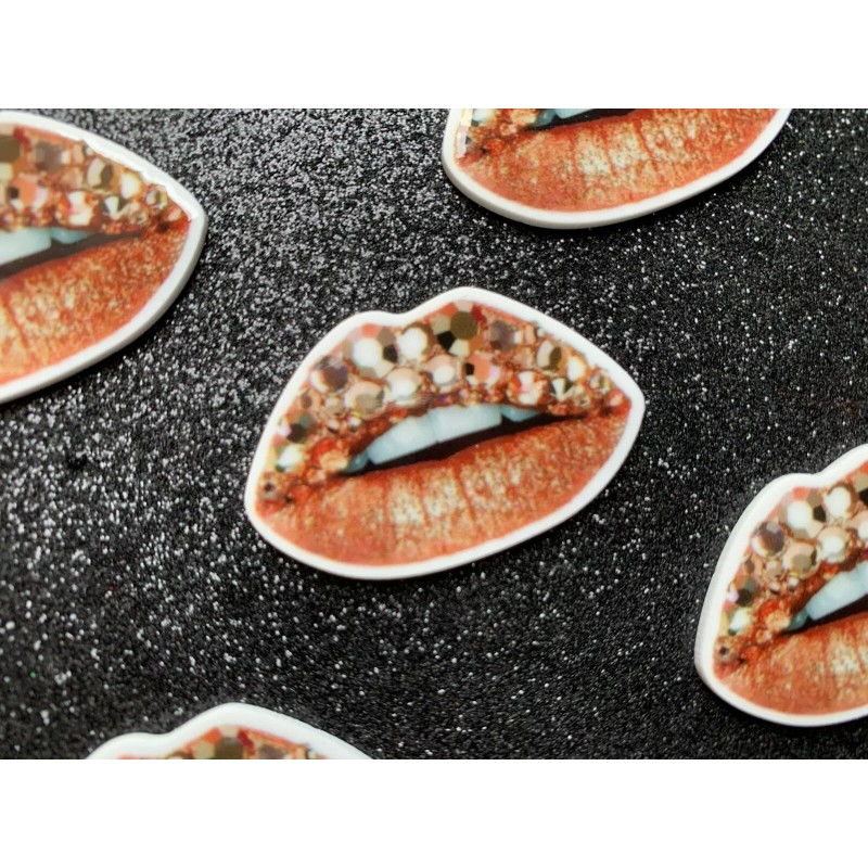 5pc. Gold Lips, Lip Gloss Resin Planar Flatback, Lipstick Cabochon,