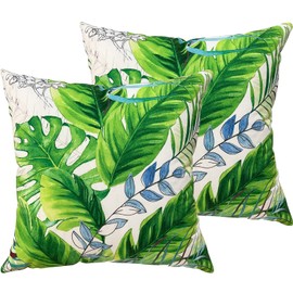 Hunpas Banana Leaf Pillow Covers 18"x18" Set of 2, Square Short Plush Tropical Palm Leaves Pillow Cover for Home, Sofa, Western Couch, Living Room. Outdoor Decorative Pillow Covers
