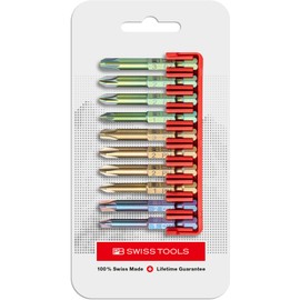 PB Swiss Tools Phillips Pozidriv Pozi/Slotted Combination Bit Block PB E6.712 CN | 100% Swiss Made | 10-Piece Bit Set with Long E6 1/4" Color Coded PrecisionBits